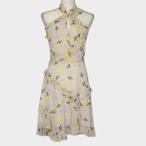 TED BAKER Suttonn Twist Neck Frill Detail Mini Dress Size 3